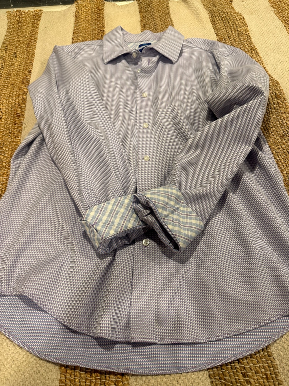 Egara Men's Light Blue Micro-Pattern Dress Shirt- Non Iron - Slim Fit- Size XL
